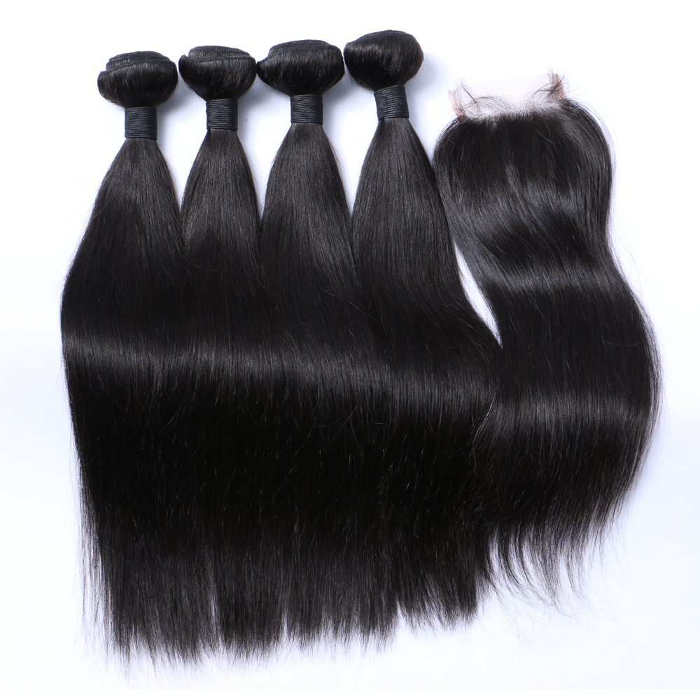 4*4 Lace Closure Brazilian Hair Free Part Hair Bundles     LM065